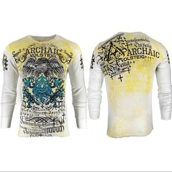 Archaic by Affliction Men's Thermal Shirt CYANIDE Eagle Biker White - Picture 3 of 9